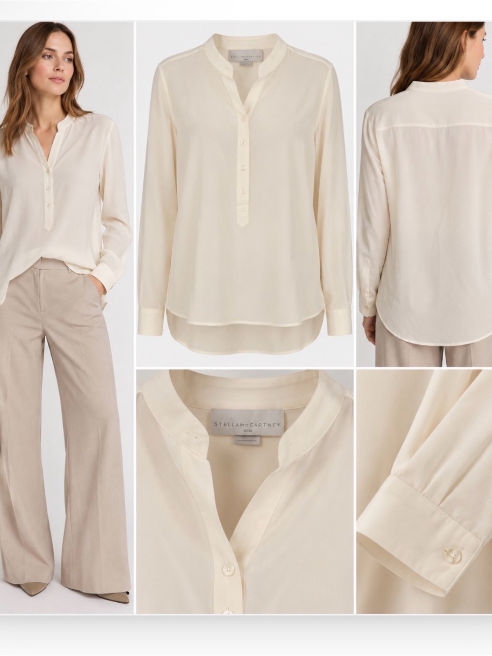 Stella McCartney Soft Cream Silk Button-Down Henley Blouse